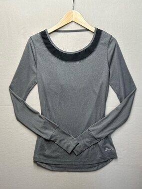 💜 ASICS Fit-Sana Gray Long Sleeve Performance Top with Black Neck Trim
